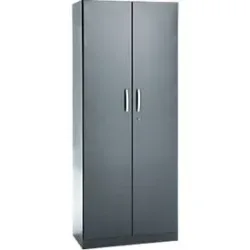 Büroschrank, 5 OH, abschliessbar, mit aufliegenden Türen, B 800 mm, Basaltgrau