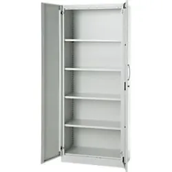 Büroschrank, 5 OH, abschliessbar, mit aufliegenden Türen, B 800 mm, Lichtgrau