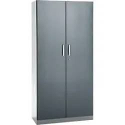 Büroschrank, 5 OH, abschliessbar, mit aufliegenden Türen, B 950 mm, Basaltgrau/Weissalu