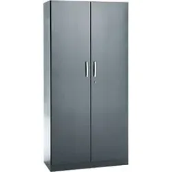 Büroschrank, 5 OH, abschliessbar, mit aufliegenden Türen, B 950 mm, Basaltgrau