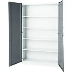 Büroschrank, 5 OH, abschliessbar, mit aufliegenden Türen, B 1200 mm, Basaltgrau/Verkehrsweiss