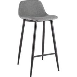 Barhocker, 2er-Set, B 500 x T 450 x H 950 mm, Fussstütze, gepolstert, schwarz, Stoffbezug grau