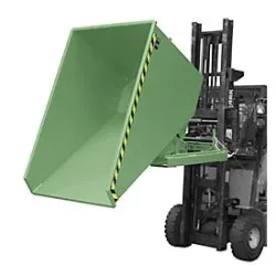 Bauer Kippbehälter EXPO-E 1200, mit Rollen, Deichsel & Ablasshahn, öl-/wasserdicht, abrollend, B 1070 x T 1720 x H 1095 mm, resedagrün RAL 6011