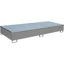 Bauer Regalwanne RW-GR 3300-3 PE, mit Gitterrost und PE-Einsatz, B 3262 x T 1312 x H 383 mm, bis 1000 l, Stahl lackiert, mausgrau