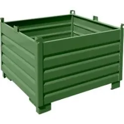 Bauer Sammelbehälter-System SBS 1000, L 1200 x B 1200 x H 850 mm, bis zu 3-fach stapelbar, lackiert, mit Transportwagen, resedagrün RAL 6011