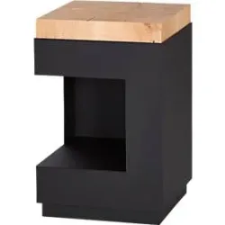 Beistelltisch, quadratisch, Säulenfuss mit Ablagefach & Filzgleitern, bis 30 kg, B 350 x T 350 x H 540 mm, Hirnholz-Eiche/Acryl, schwarz-matt