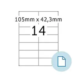 Blattetiketten HERMA 8414, permanenthaftend, bedruckbar, B 105 x H 42,3 mm, Papier, weiss, 7000 Stück/500 Blatt