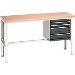 Bott Arbeitstisch, manuell höhenverstellbar, Buche-Multiplexplatte, B 2000 x T 750 x H 740-1140 mm, bis 600 kg, lichtgrau/anthrazitgrau
