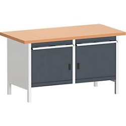 Bott Kastenwerkbank, Rotbuchenholz Arbeitsplatte, B 1500 x T 750 x H 840 mm, anthrazitgrau/lichtgrau