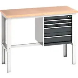 Bott Werkbank cubio, manuell höhenverstellbar, Buche-Multiplexplatte, B 1500 x T 750 x H 740?1140 mm, 800 kg, lichtgrau/anthrazitgrau