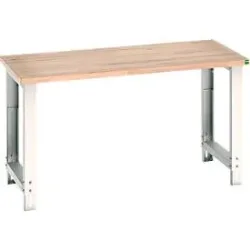 Bott Werkbank cubio, manuell höhenverstellbar, Buche-Multiplexplatte, B 1500 x T 750 x H 740?1140 mm, bis 800 kg, lichtgrau/enzianblau