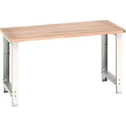 Bott Werkbank cubio, manuell höhenverstellbar, Rotbuche-Arbeitsplatte, B 1500 x T 750 x H 740?1140 mm, bis 800 kg, Stahl, lichtgrau