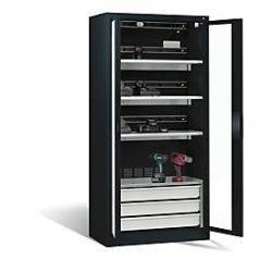 C+P Akkuladeschrank Comfort mit Sichtfenster aus Acrylglas, H 1950 x B 930 x T 500 mm, Anthrazit