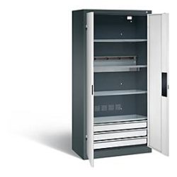 C+P Akkuladeschrank Basic mit Vollblechtüren, H 1950 x B 930 x T 500 mm, Anthrazit/Lichtgrau