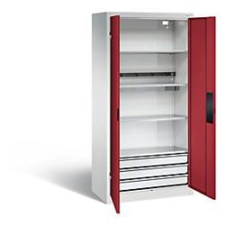 C+P Akkuladeschrank Basic mit Vollblechtüren, H 1950 x B 930 x T 500 mm, Lichtgrau/Rubinrot