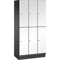 C+P Doppelstöckiger Spind Cambio, 3 Abteile, 6 Fächer, mit Sockel, B 900 x T 525 x H 1980 mm, schwarzgrau/weiss