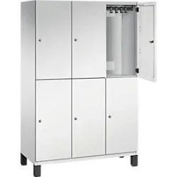C+P Doppelstöckiger Spind Cambio, 3 Abteile, 6 Fächer, auf Füssen, B 1200 x T 525 x H 1980 mm, lichtgrau