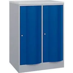 C+P Garderobenschrank Resisto, 2 Abteile, 2 Fächer, B 772 x T 640 x H 1077 mm, Weissalu/Enzianblau