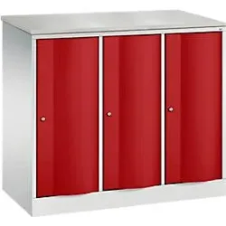 C+P Garderobenschrank Resisto, 3 Abteile, 3 Fächer, B 1148 x T 540 x H 1077 mm, Lichtgrau/Rubinrot