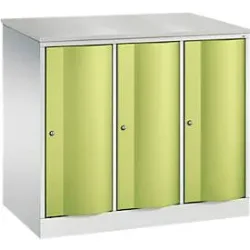 C+P Garderobenschrank Resisto, 3 Abteile, 3 Fächer, B 1148 x T 640 x H 1077 mm, Lichtgrau/Clowngrün