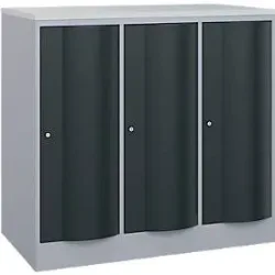 C+P Garderobenschrank Resisto, 3 Abteile, 3 Fächer, B 1148 x T 640 x H 1077 mm, Weissalu/Anthrazitgrau
