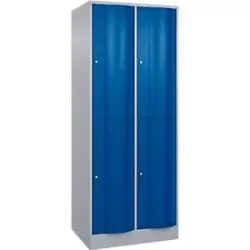 C+P Garderobenspind Resisto, 2 Abteile, 4 Fächer, B 772 x T 640 x H 1950 mm, Weissalu/Enzianblau