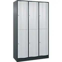 C+P Garderobenspind Resisto, 3 Abteile, 6 Fächer, B 1148 x T 540 x H 1950 mm, Anthrazitgrau/Lichtgrau