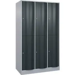 C+P Garderobenspind Resisto, 3 Abteile, 6 Fächer, B 1148 x T 640 x H 1950 mm, Weissalu/Anthrazitgrau