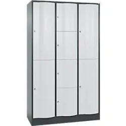 C+P Kombi-Schliessfachschrank Resisto, 3 Abteile, 8 Fächer, B 1148 x T 540 x H 1950 mm, Anthrazitgrau/Lichtgrau