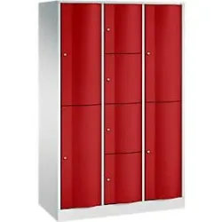 C+P Kombi-Schliessfachschrank Resisto, 3 Abteile, 8 Fächer, B 1148 x T 540 x H 1950 mm, Lichtgrau/Rubinrot