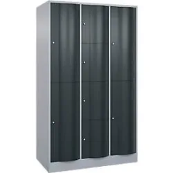 C+P Kombi-Schliessfachschrank Resisto, 3 Abteile, 8 Fächer, B 1148 x T 640 x H 1950 mm, Weissalu/Anthrazitgrau