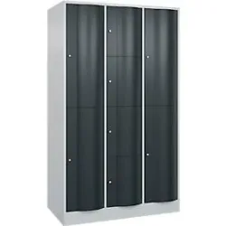C+P Kombi-Schliessfachschrank Resisto, 3 Abteile, 8 Fächer, B 1148 x T 640 x H 1950 mm, Lichtgrau/Anthrazitgrau
