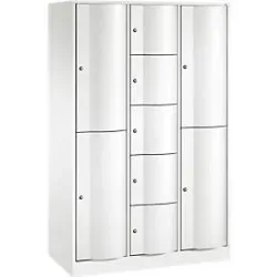 C+P Kombi-Schliessfachschrank Resisto, 3 Abteile, 9 Fächer, B 1148 x T 540 x H 1950 mm, Verkehrsweiss