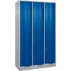 C+P Kombi-Schliessfachschrank Resisto, 3 Abteile, 9 Fächer, B 1148 x T 540 x H 1950 mm, Weissalu/Enzianblau