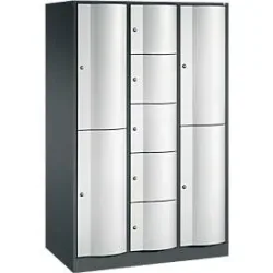 C+P Kombi-Schliessfachschrank Resisto, 3 Abteile, 9 Fächer, B 1148 x T 640 x H 1950 mm, Anthrazitgrau/Lichtgrau