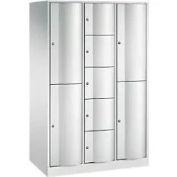 C+P Kombi-Schliessfachschrank Resisto, 3 Abteile, 9 Fächer, B 1148 x T 640 x H 1950 mm, Lichtgrau