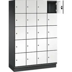 C+P Schliessfachschrank Cambio, 4 Abteile, 20 Fächer, mit Sockel, B 1200 x T 525 x H 1980 mm, schwarzgrau/weiss