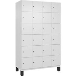 C+P Schliessfachschrank Cambio, 4 Abteile, 24 Fächer, auf Füssen, B 1200 x T 525 x H 1980 mm, verkehrsweiss
