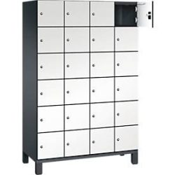 C+P Schliessfachschrank Cambio, 4 Abteile, 24 Fächer, auf Füssen, B 1200 x T 525 x H 1980 mm, schwarzgrau/weiss