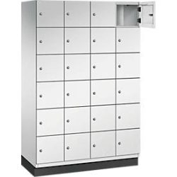 C+P Schliessfachschrank Cambio, 4 Abteile, 24 Fächer, mit Sockel, B 1200 x T 525 x H 1980 mm, lichtgrau