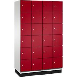 C+P Schliessfachschrank Cambio, 4 Abteile, 24 Fächer, mit Sockel, B 1200 x T 525 x H 1980 mm, lichtgrau/rubinrot