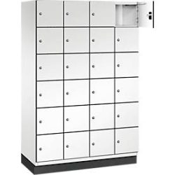 C+P Schliessfachschrank Cambio, 4 Abteile, 24 Fächer, mit Sockel, B 1200 x T 525 x H 1980 mm, verkehrsweiss/weiss