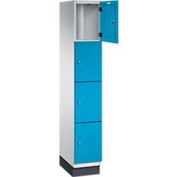 C+P Schliessfachschrank Cambio, 1 Abteil, 4 Fächer, mit Sockel, B 300 x T 525 x H 1980 mm, lichtgrau/lichtblau