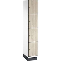 C+P Schliessfachschrank Cambio, 1 Abteil, 4 Fächer, mit Sockel, B 300 x T 525 x H 1980 mm, verkehrsweiss/Sen Esche-Dekor