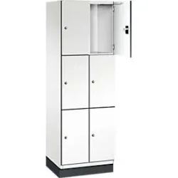 3er-Schließfachschrank Cambio, 2 Abteile, reinweiß / weiß, HPL-Tür, B 600 mm, 6 Fächer C+P