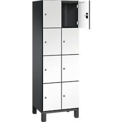 C+P Schliessfachschrank Cambio, 2 Abteile, 8 Fächer, auf Füssen, B 600 x T 525 x H 1980 mm, schwarzgrau/weiss