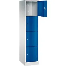 C+P Schliessfachschrank Resisto, 1 Abteil, 4 Fächer, B 396 x T 540 x H 1950 mm, Lichtgrau/Lichtblau