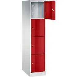 C+P Schliessfachschrank Resisto, 1 Abteil, 4 Fächer, B 396 x T 640 x H 1950 mm, Lichtgrau/Enzianblau