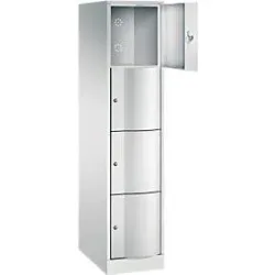 C+P Schliessfachschrank Resisto, 1 Abteil, 4 Fächer, B 396 x T 640 x H 1950 mm, Lichtgrau/Lichtblau