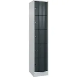 C+P Schliessfachschrank Resisto, 1 Abteil, 5 Fächer, B 396 x T 540 x H 1950 mm, Lichtgrau/Anthrazitgrau